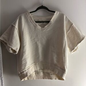 We The Free Cream Short Sleeve V-Neck Top